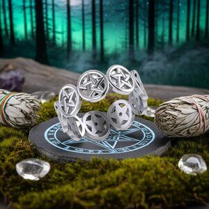 Pentagram Pentacle Sterling Silver Band Ring, Size 10